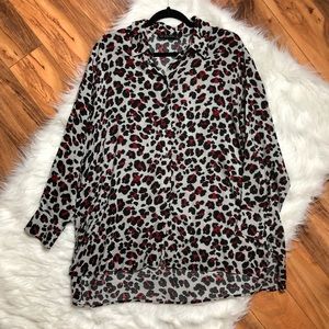 Zara Leopard Print Blouse Button Casual Top XL